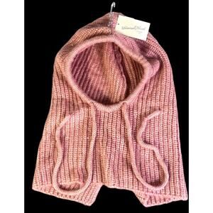 Universal Thread Woman Pink Hooded Hat With Drawstring Crochet Knit One Size NWT